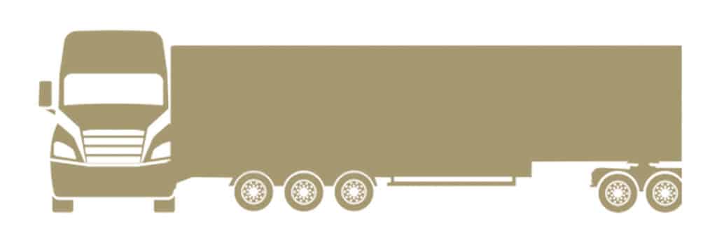 Silhouette of a large truck with multiple wheels and a long trailer viewed from the front and side, reminiscent of those seen on Utah highways.